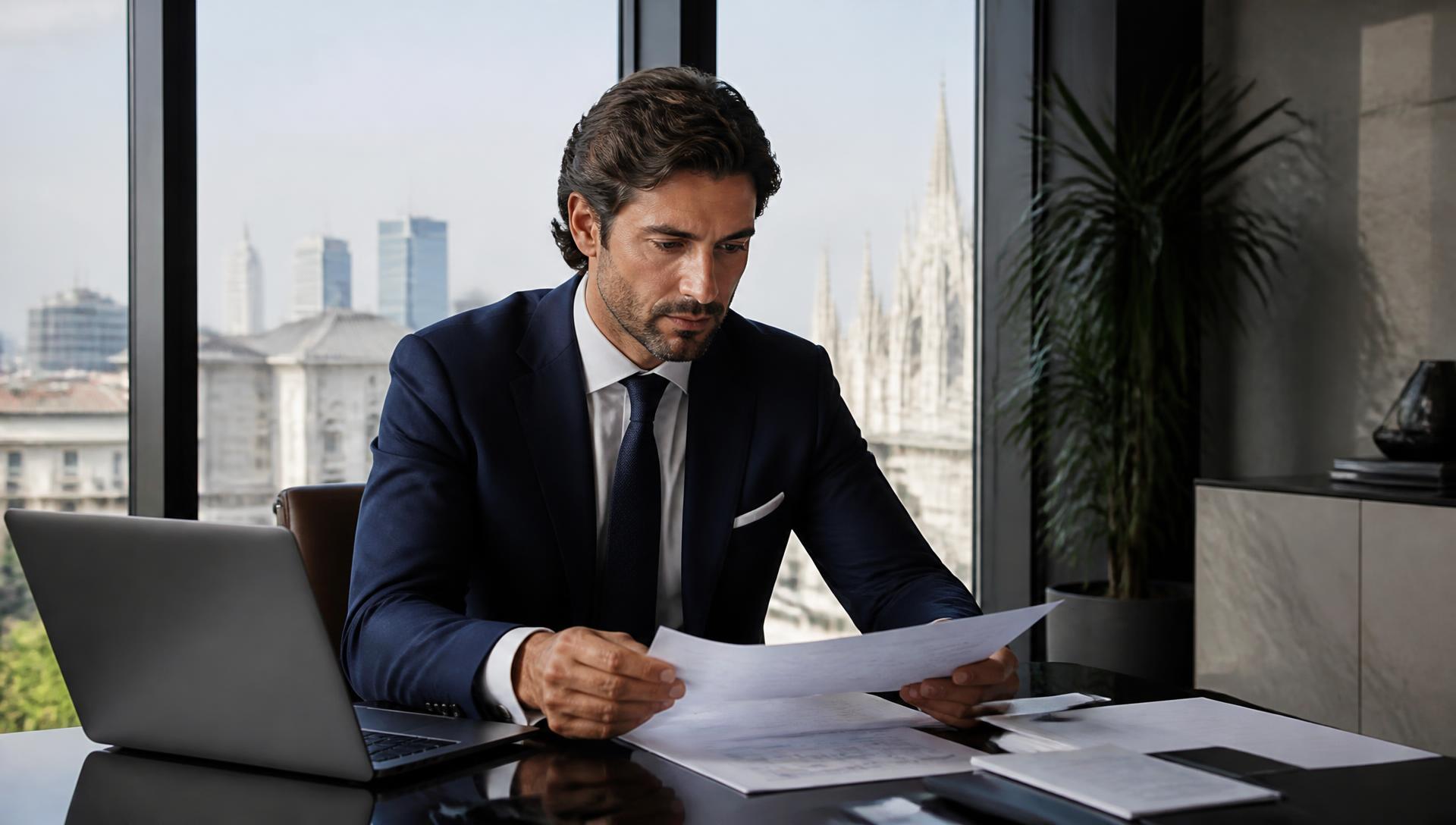 Professionista italiano che analizza un preventivo di finanziamento